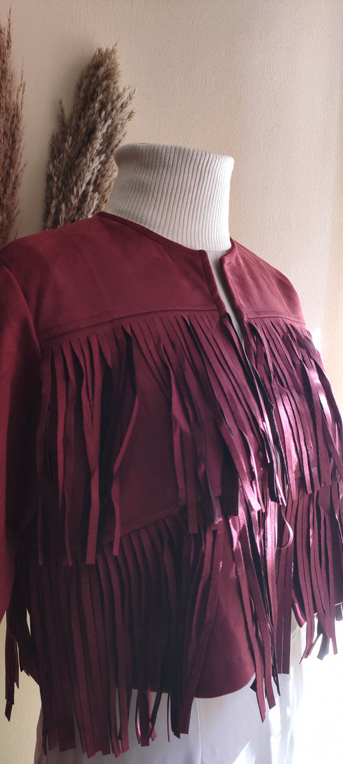 Burgundy Suede fringe jacket