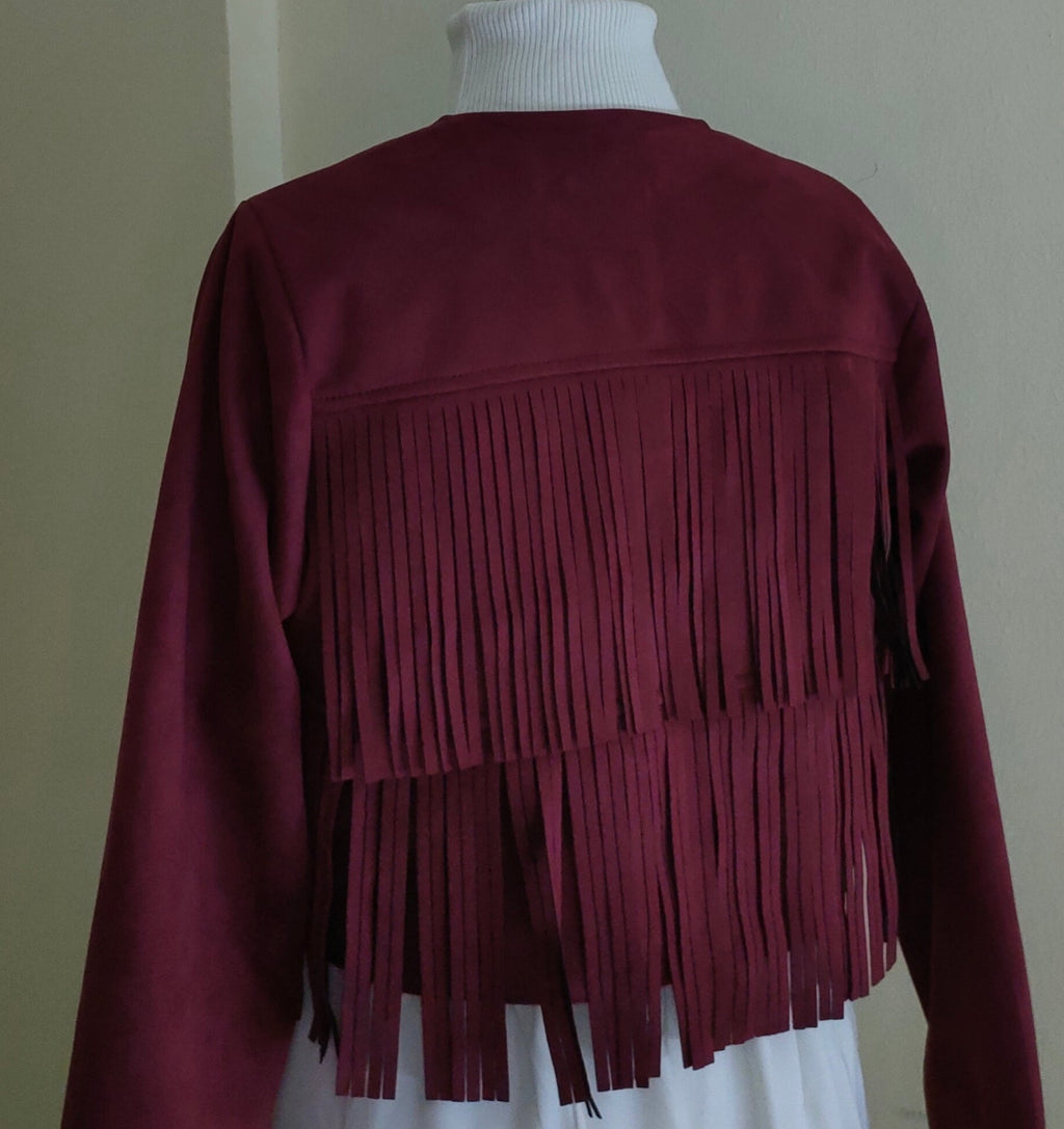 Burgundy Suede fringe jacket