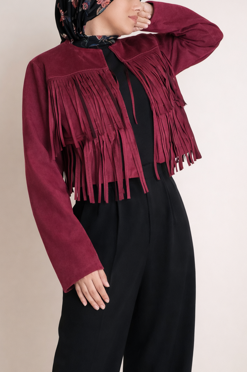 Burgundy Suede fringe jacket