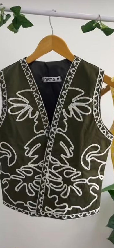 Olive Green Embroidered vest