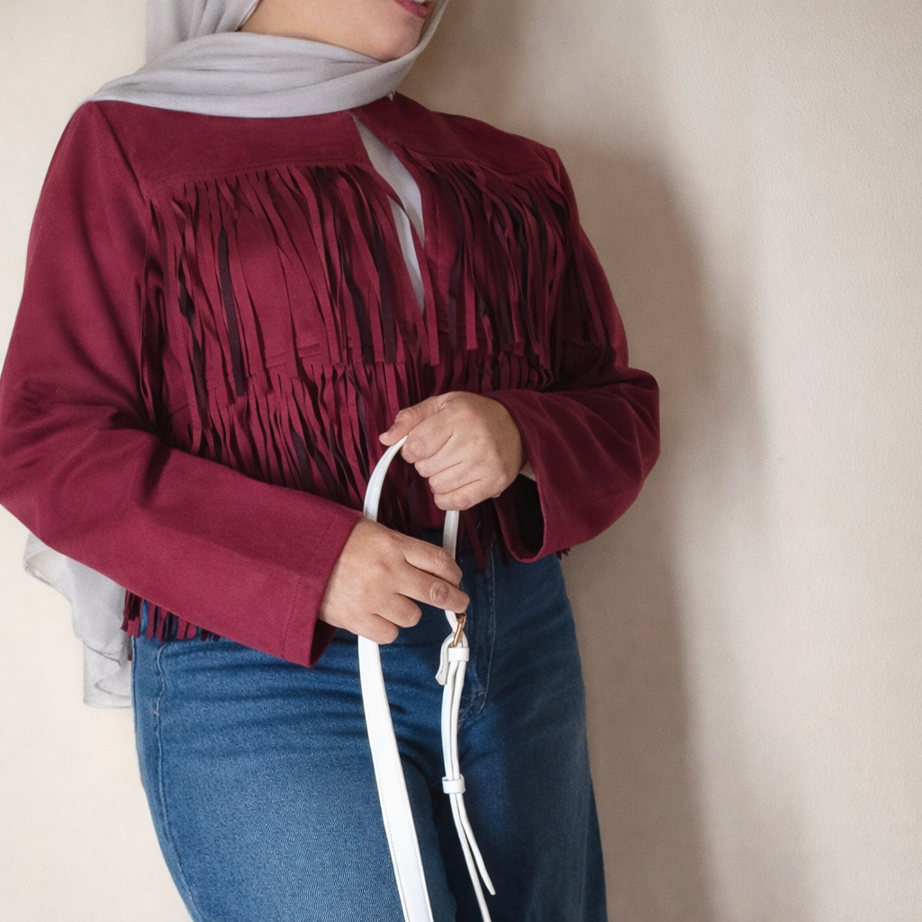 Burgundy Suede fringe jacket